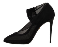 Dolce & Gabbana Black Tulle Stretch Boots Pumps Women's Shoes