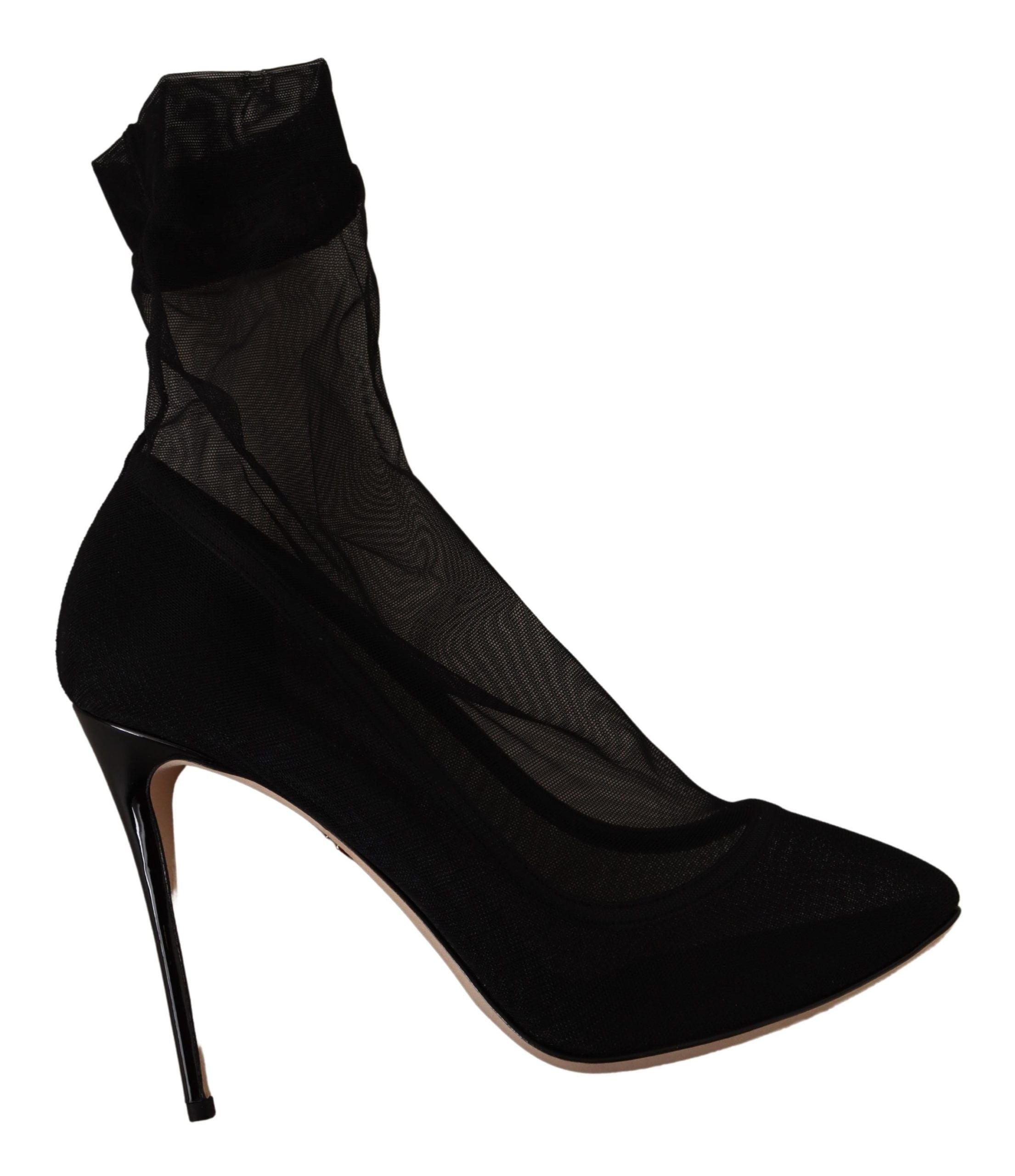 Dolce & Gabbana Black Stretch Tulle Stretch Boots Women's Shoes