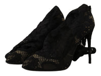 Dolce & Gabbana Black Stretch Socks Taormina Lace Boots Women's Shoes