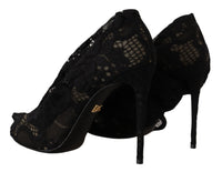 Dolce & Gabbana Black Stretch Socks Taormina Lace Boots Women's Shoes