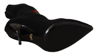 Dolce & Gabbana Black Stretch Socks Red Roses Booties Women's Shoes