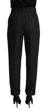 Dolce & Gabbana Black Striped High Waist Tapered Women's Pants