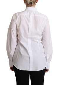 Dolce & Gabbana White Cotton Dress Collared Long Sleeves Shirt Women's Top