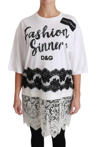Dolce & Gabbana White Fashion Sinner Cotton Lace T-shirt Women's Top