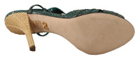 Dolce & Gabbana Green Python Strap Sandals Heels Women's Shoes