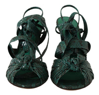 Dolce & Gabbana Green Python Strap Sandals Heels Women's Shoes