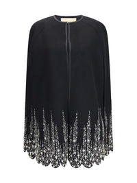 Valentino Women Compact Drap Cape With Degradé Rhinestone Embroidery