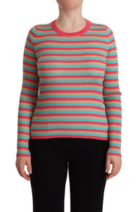 Dolce & Gabbana Multicolor Stripes Silk Crew Neck Pullover Women's Top