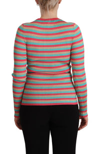 Dolce & Gabbana Multicolor Stripes Silk Crew Neck Pullover Women's Top