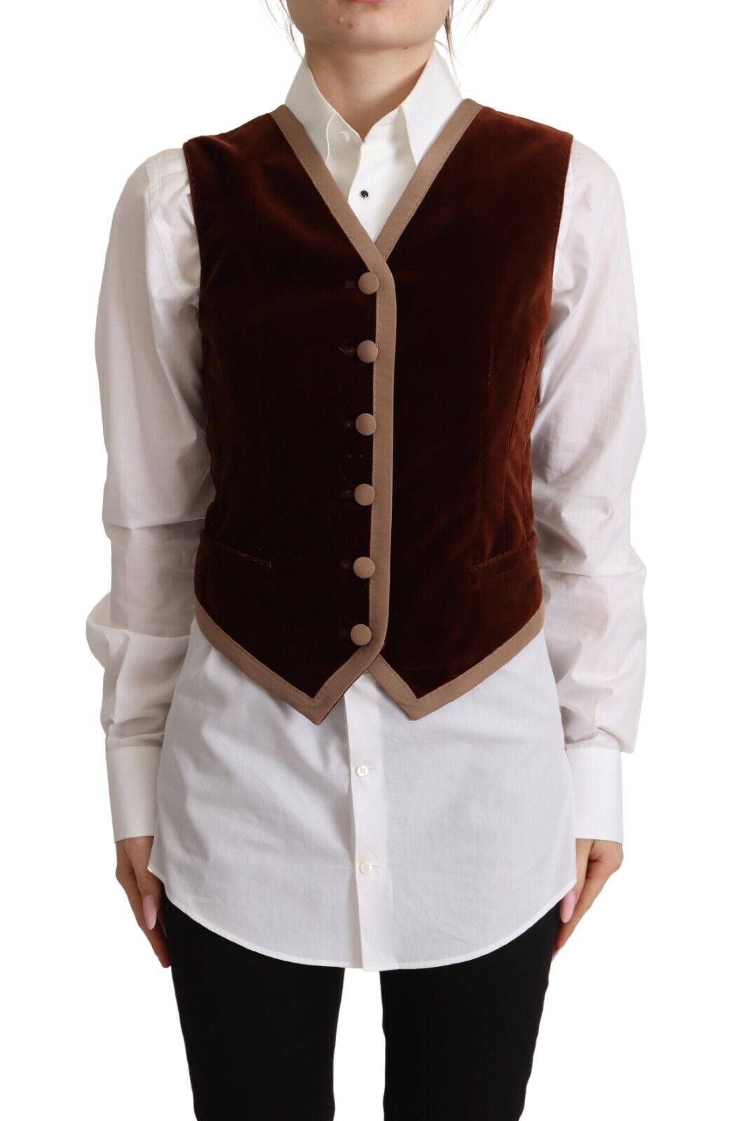 Dolce & Gabbana Dolce & Gabbana Bordeaux Velvet Cotton V-neck Sleeveless Vest Women's Top