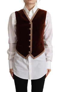 Dolce & Gabbana Dolce & Gabbana Bordeaux Velvet Cotton V-neck Sleeveless Vest Women's Top