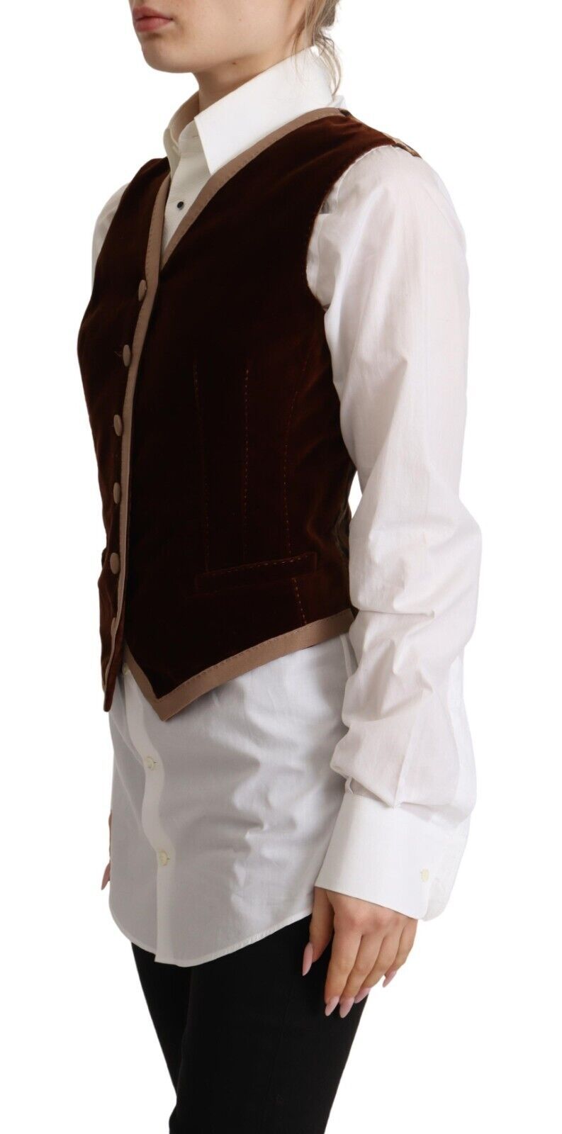Dolce & Gabbana Dolce & Gabbana Bordeaux Velvet Cotton V-neck Sleeveless Vest Women's Top