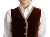 Dolce & Gabbana Dolce & Gabbana Bordeaux Velvet Cotton V-neck Sleeveless Vest Women's Top