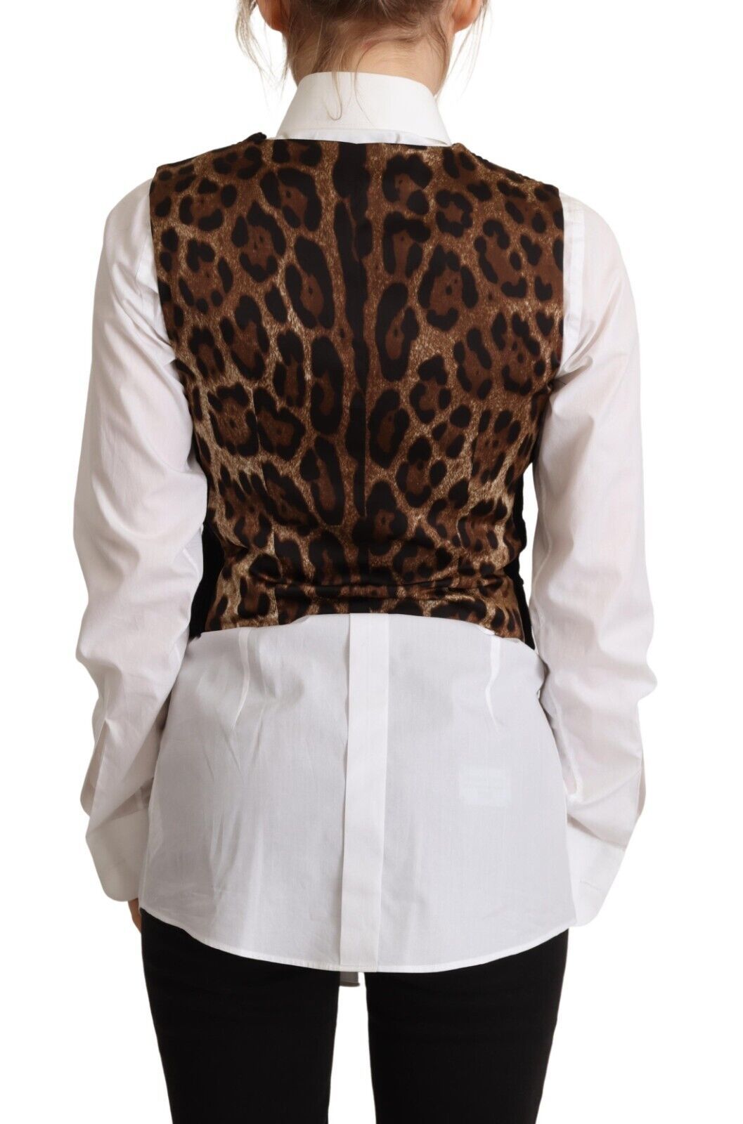 Dolce & Gabbana Dolce & Gabbana Black V-neck Leopard Corduroy Button Vest Women's Top
