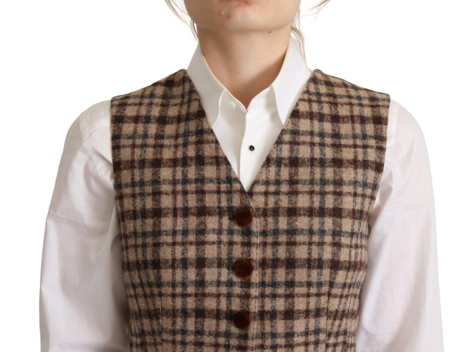 Dolce & Gabbana Dolce & Gabbana Brown Checkered Leopard V-neck Sleeveless Vest Women's Top