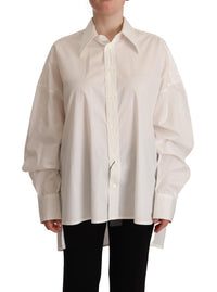 Dolce & Gabbana White Cotton Button Up Collared Long Sleeve Women's Top