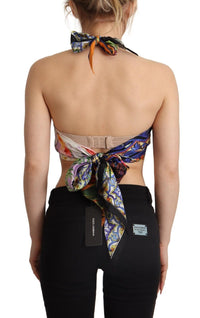 Dolce & Gabbana Multicolor Foulard Silk Halter Cropped Women's Top