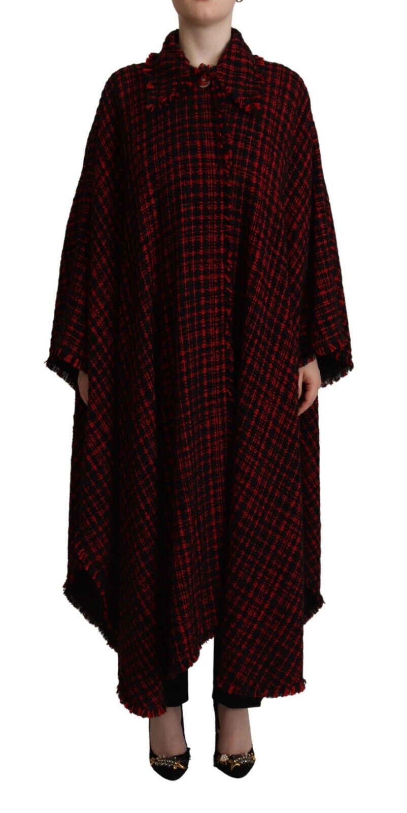 Dolce & Gabbana Dolce & Gabbana Black Red Cotton Checkered Over Coat Women's Jacket