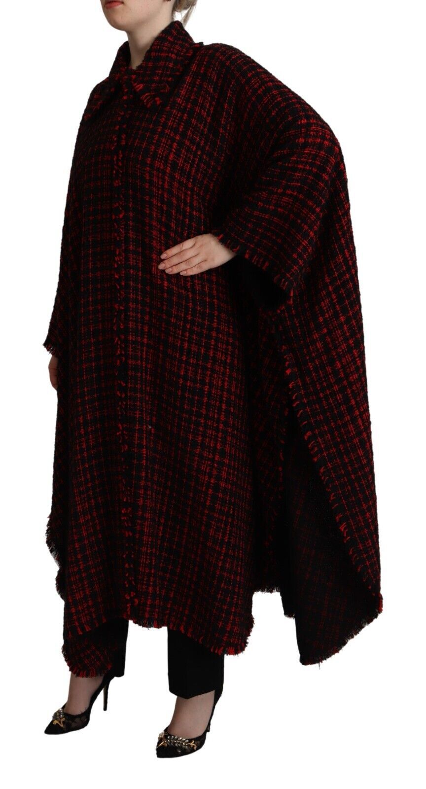 Dolce & Gabbana Dolce & Gabbana Black Red Cotton Checkered Over Coat Women's Jacket