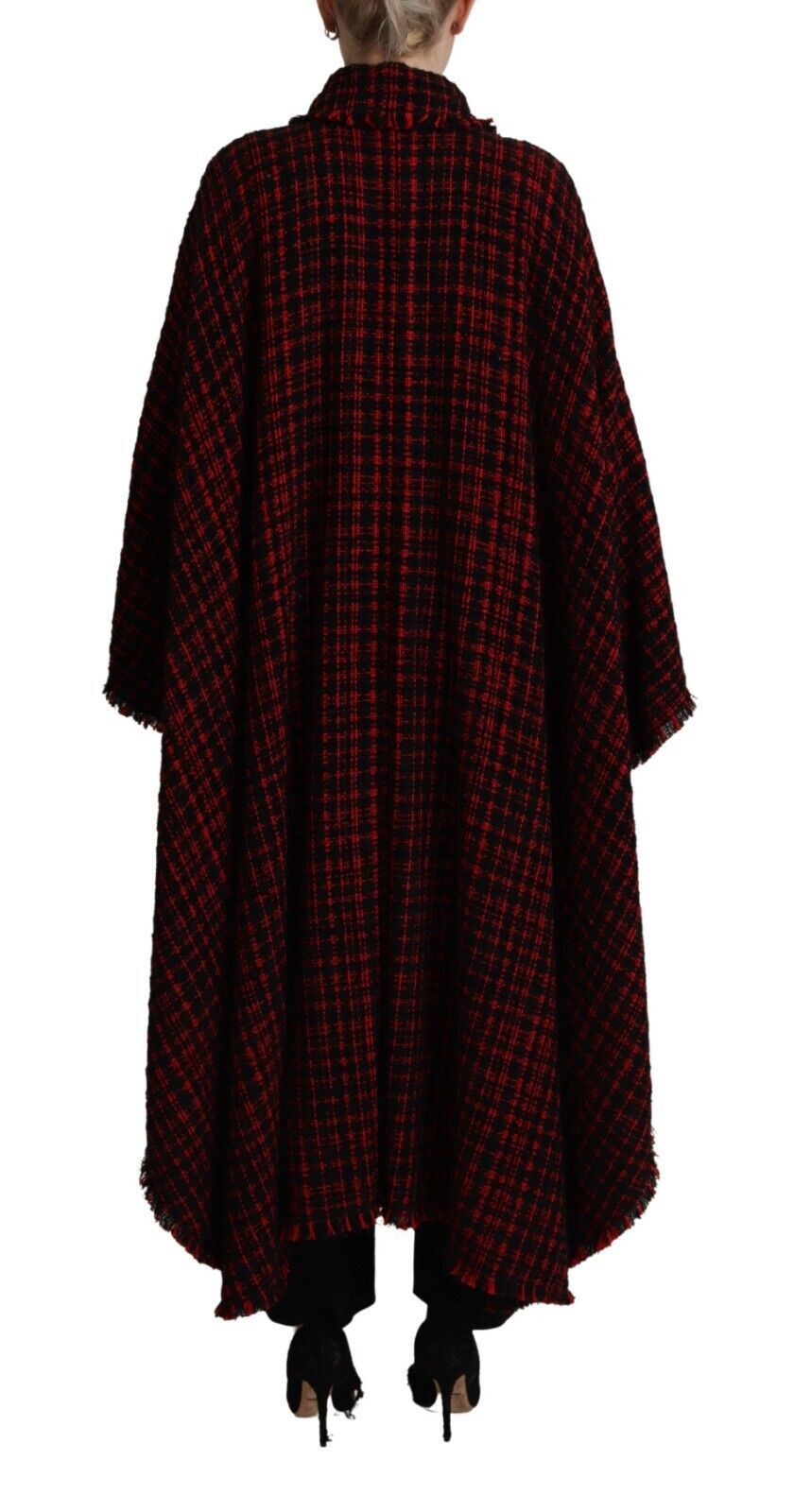 Dolce & Gabbana Dolce & Gabbana Black Red Cotton Checkered Over Coat Women's Jacket