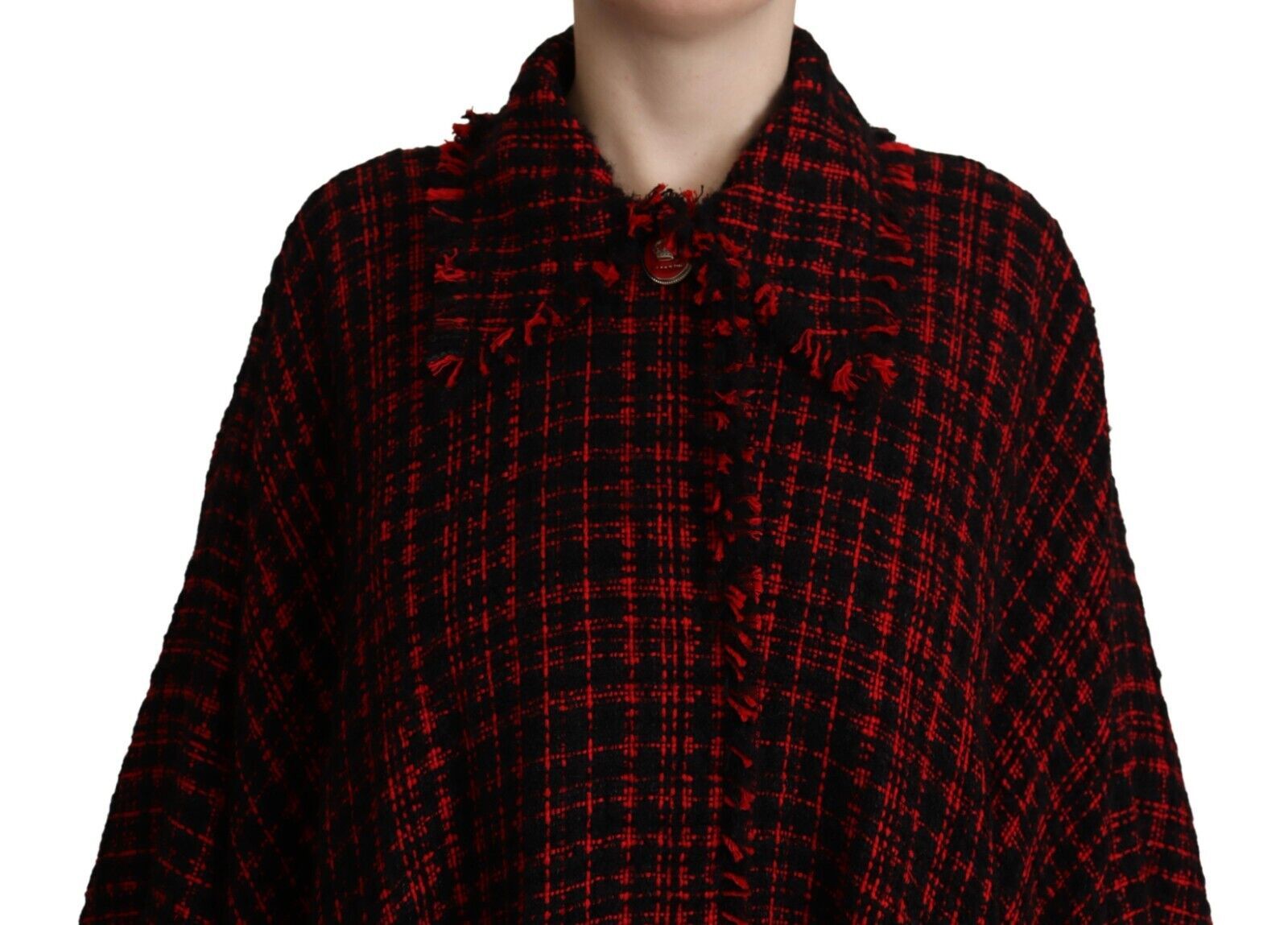 Dolce & Gabbana Dolce & Gabbana Black Red Cotton Checkered Over Coat Women's Jacket