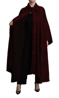 Dolce & Gabbana Dolce & Gabbana Black Red Cotton Checkered Over Coat Women's Jacket