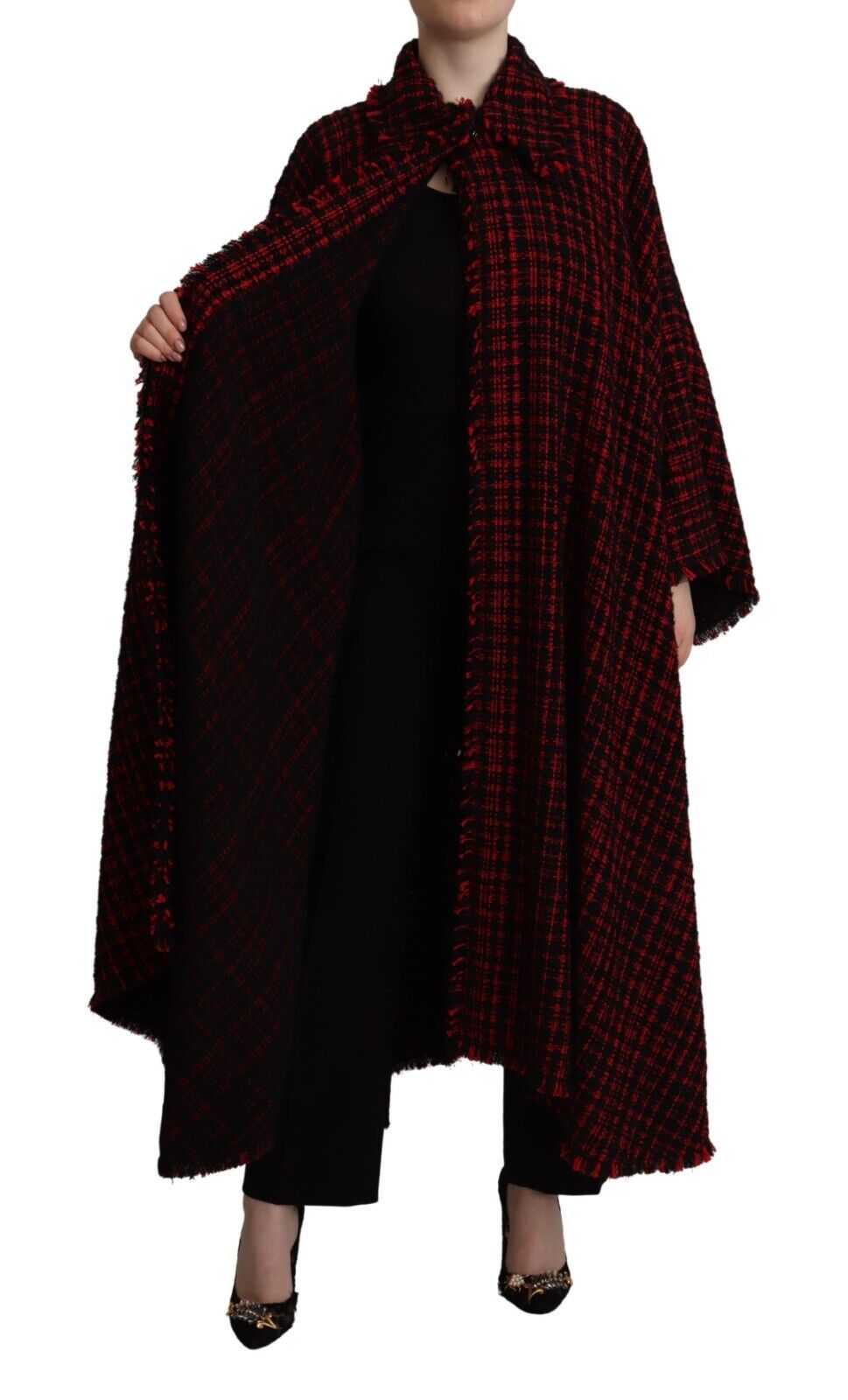 Dolce & Gabbana Dolce & Gabbana Black Red Cotton Checkered Over Coat Women's Jacket