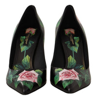 Dolce & Gabbana Black Leather Roses High Heels Pumps Women's Shoes