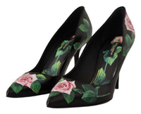 Dolce & Gabbana Black Leather Roses High Heels Pumps Women's Shoes