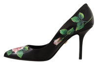 Dolce & Gabbana Black Leather Roses High Heels Pumps Women's Shoes