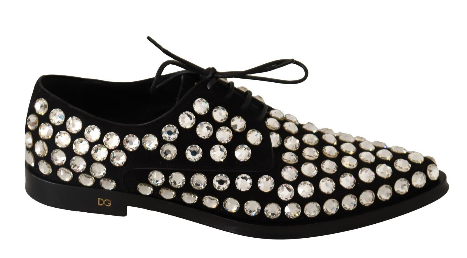 Dolce & Gabbana Dolce & Gabbana Black Leather Crystals Lace Up Formal Women's Shoes
