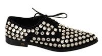 Dolce & Gabbana Dolce & Gabbana Black Leather Crystals Lace Up Formal Women's Shoes