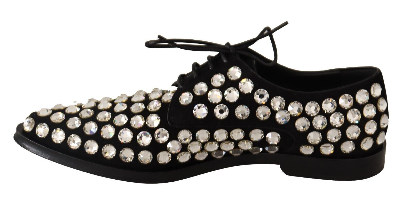Dolce & Gabbana Dolce & Gabbana Black Leather Crystals Lace Up Formal Women's Shoes