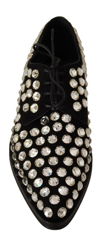 Dolce & Gabbana Dolce & Gabbana Black Leather Crystals Lace Up Formal Women's Shoes