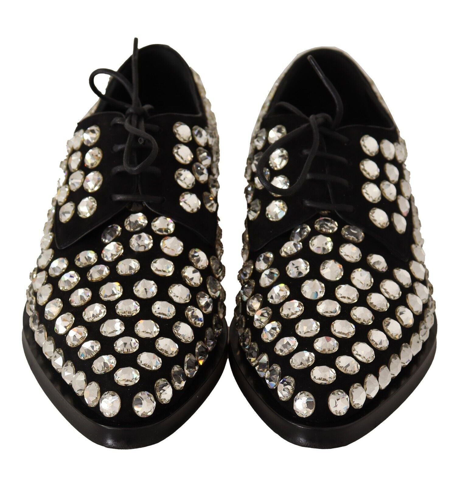 Dolce & Gabbana Dolce & Gabbana Black Leather Crystals Lace Up Formal Women's Shoes