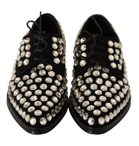 Dolce & Gabbana Dolce & Gabbana Black Leather Crystals Lace Up Formal Women's Shoes