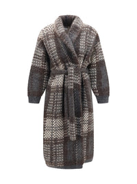 Brunello Cucinelli Women Macrocheck Mohair Blend Coat With Belt