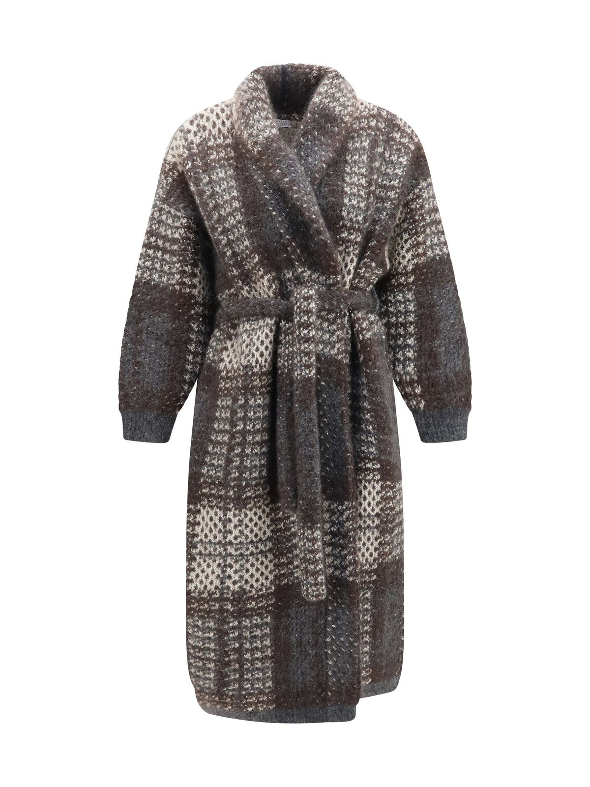 Brunello Cucinelli Women Macrocheck Mohair Blend Coat With Belt
