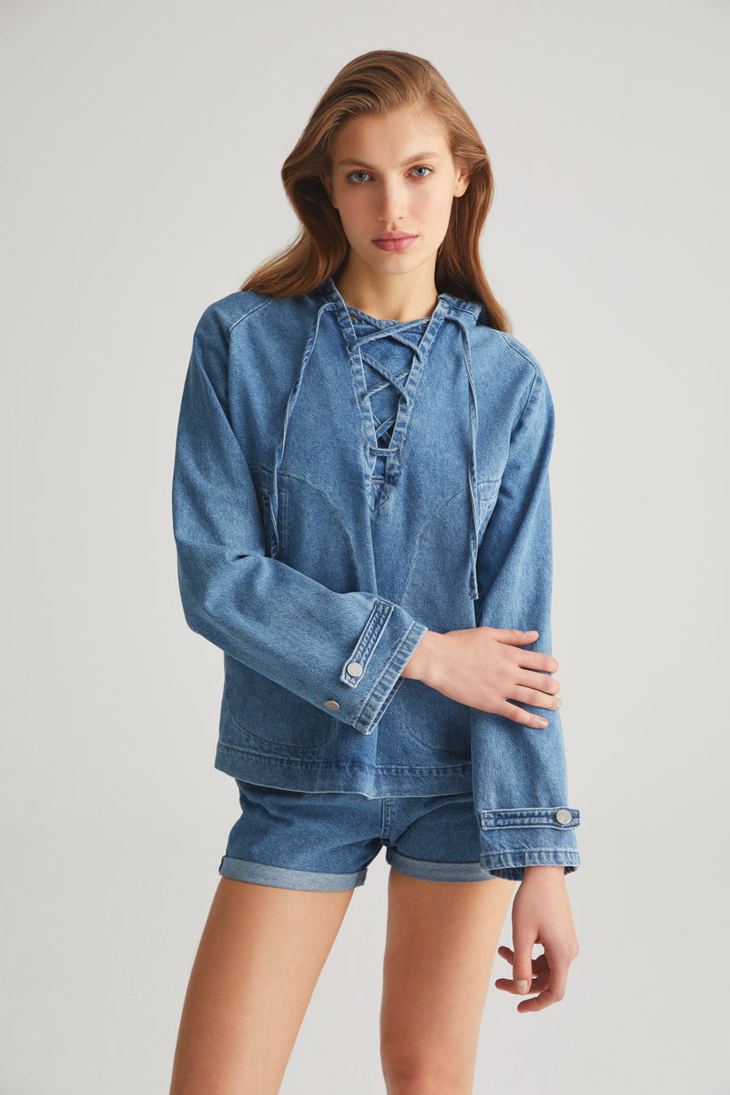 Denim Hoodie Regular 10 (M) Blue