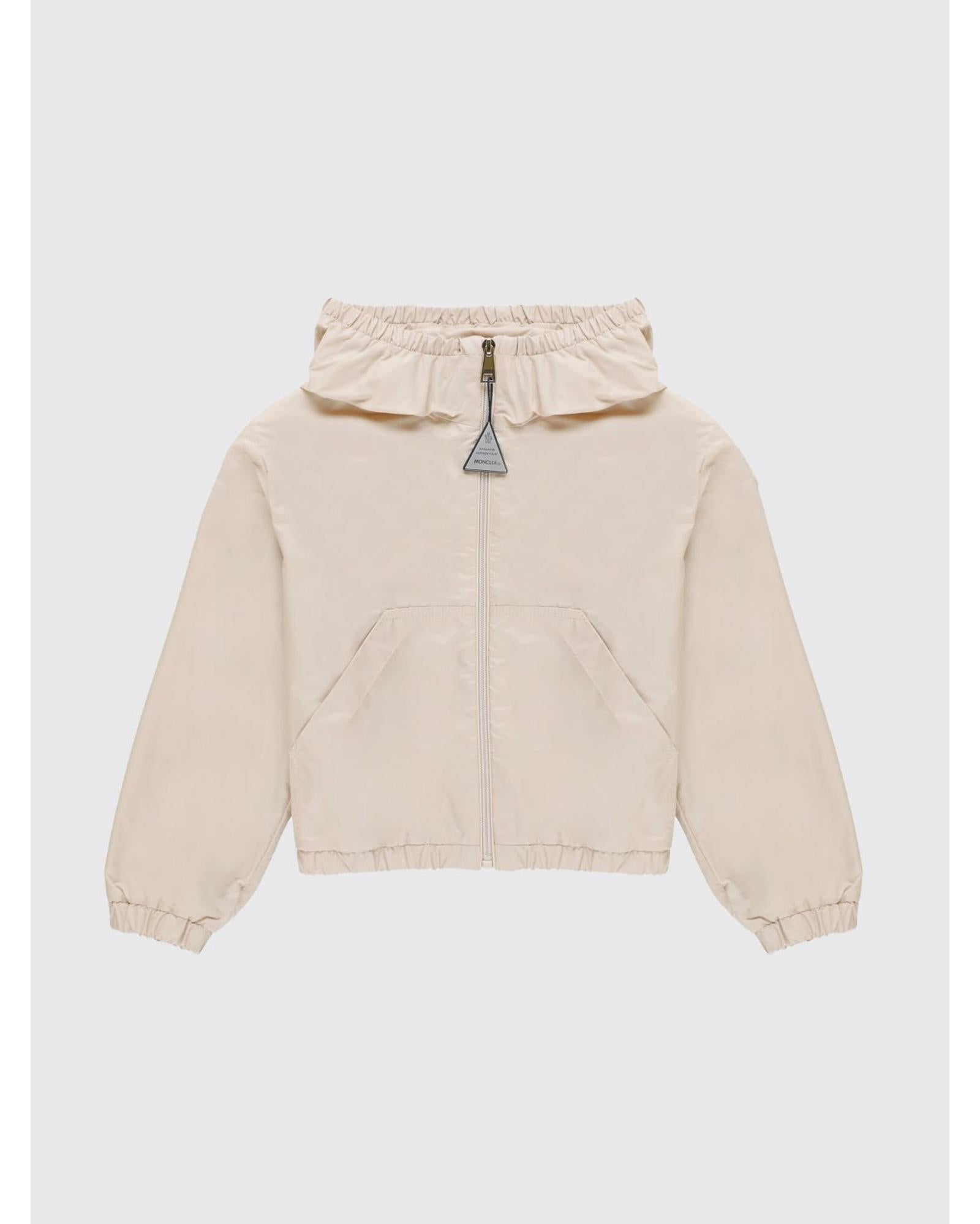 Moncler Cropped ZipUp Jacket Ruffled Collar Kids Pink