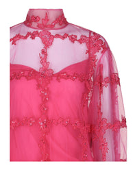 Valentino Womens Tulle Illusione Embroidered Blouse