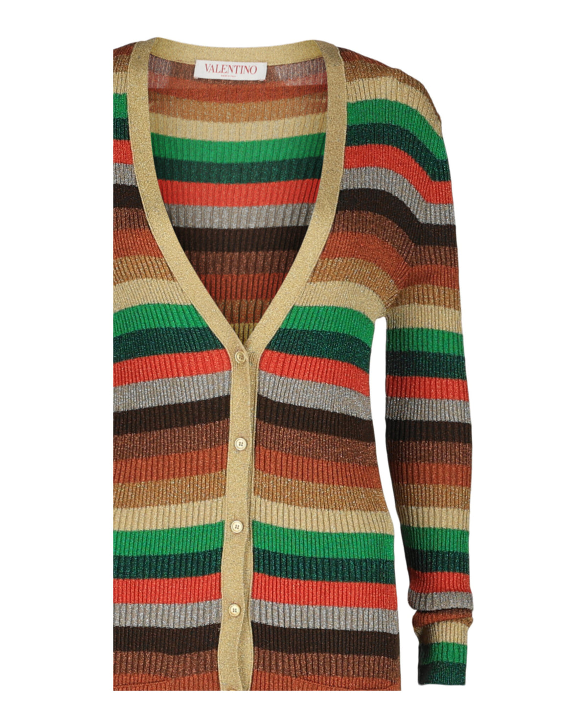 Valentino Valentino Womens Metallic Striped Ribbed-Knit Cardigan