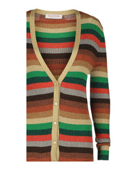 Valentino Valentino Womens Metallic Striped Ribbed-Knit Cardigan