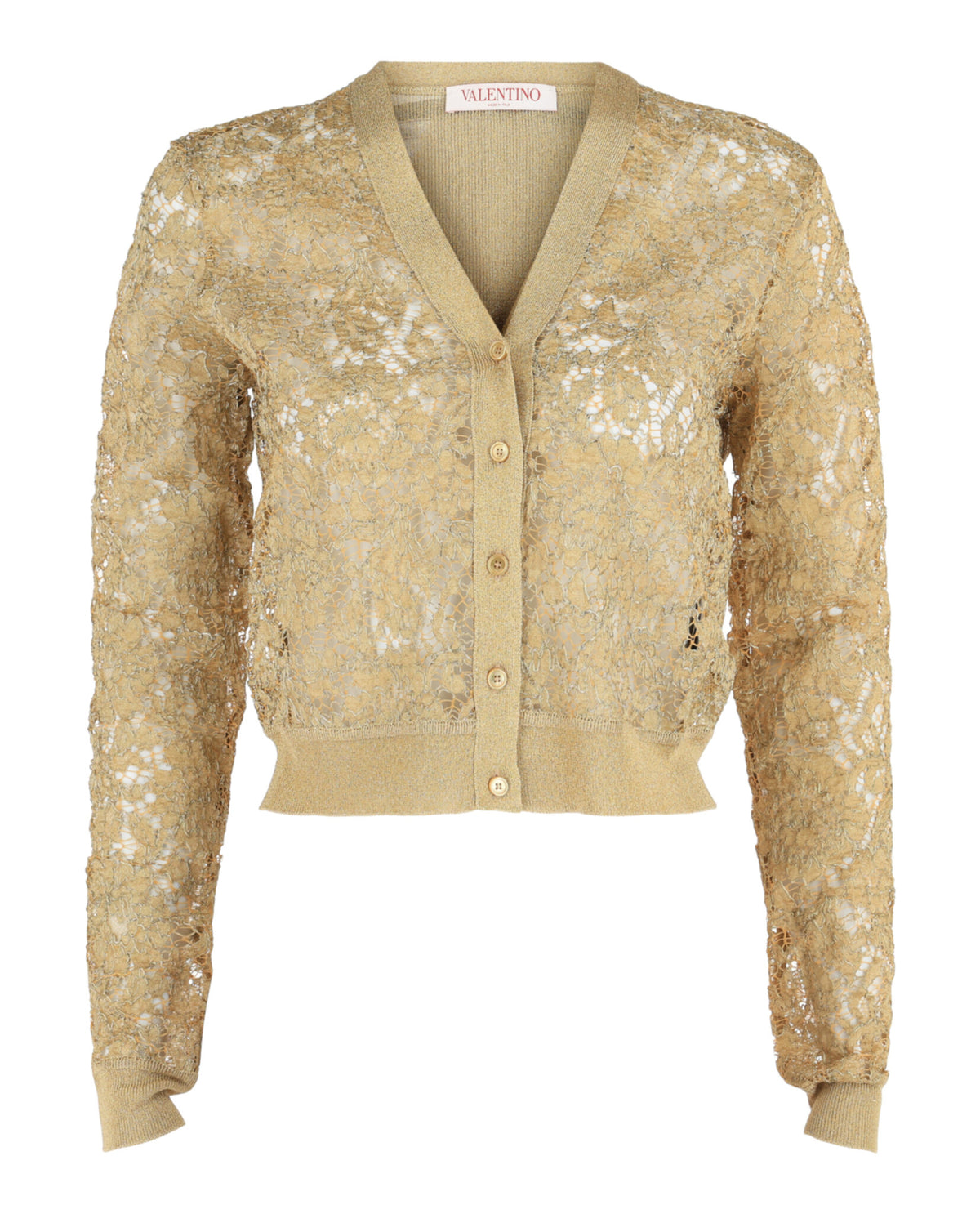 Valentino Womens Lame Knit Cardigan With Heavy Lace