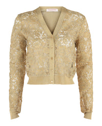 Valentino Womens Lame Knit Cardigan With Heavy Lace