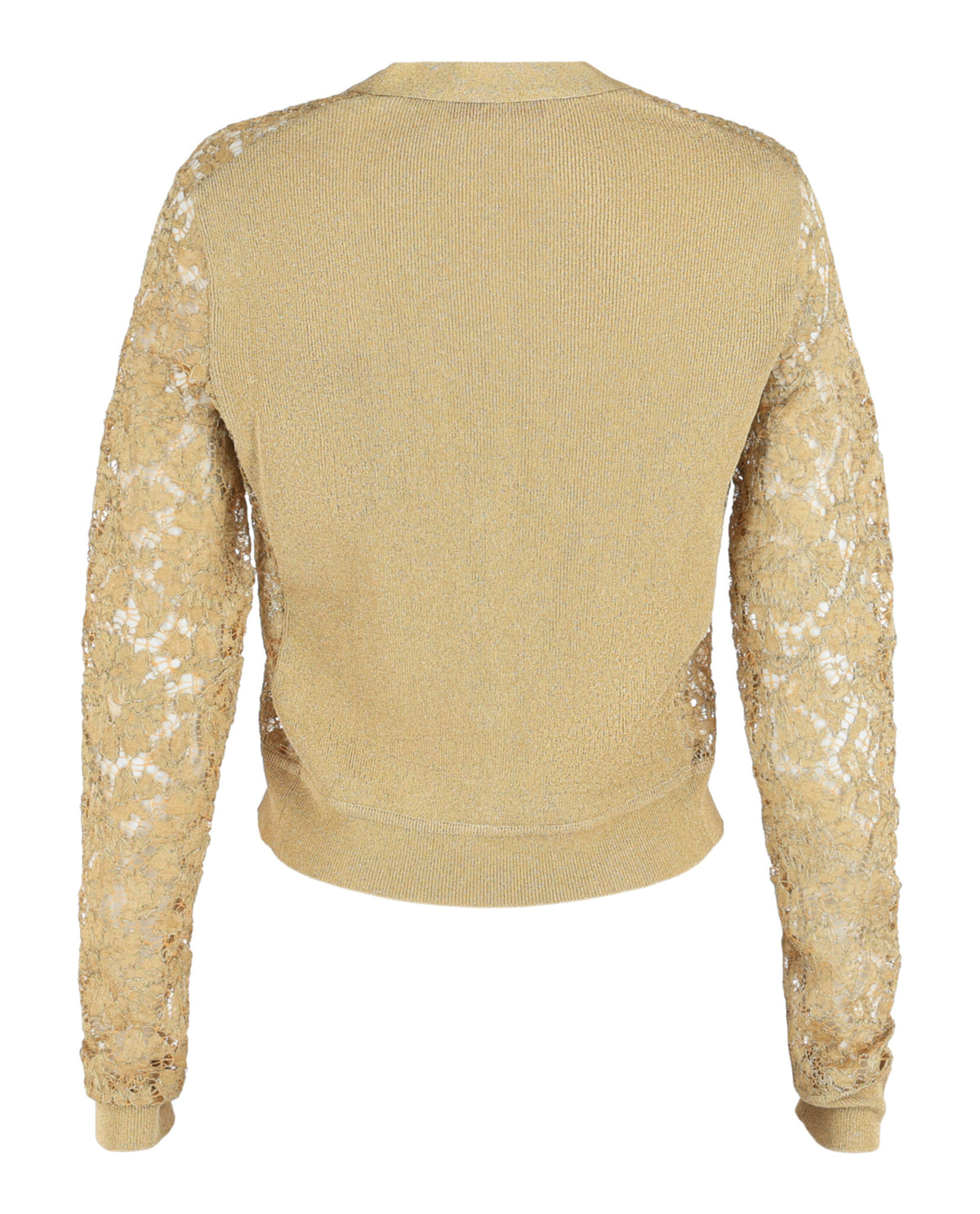 Valentino Womens Lame Knit Cardigan With Heavy Lace