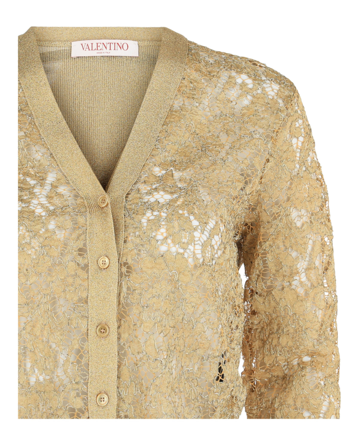 Valentino Womens Lame Knit Cardigan With Heavy Lace