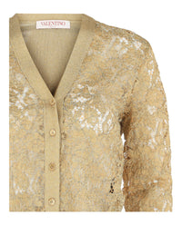 Valentino Womens Lame Knit Cardigan With Heavy Lace
