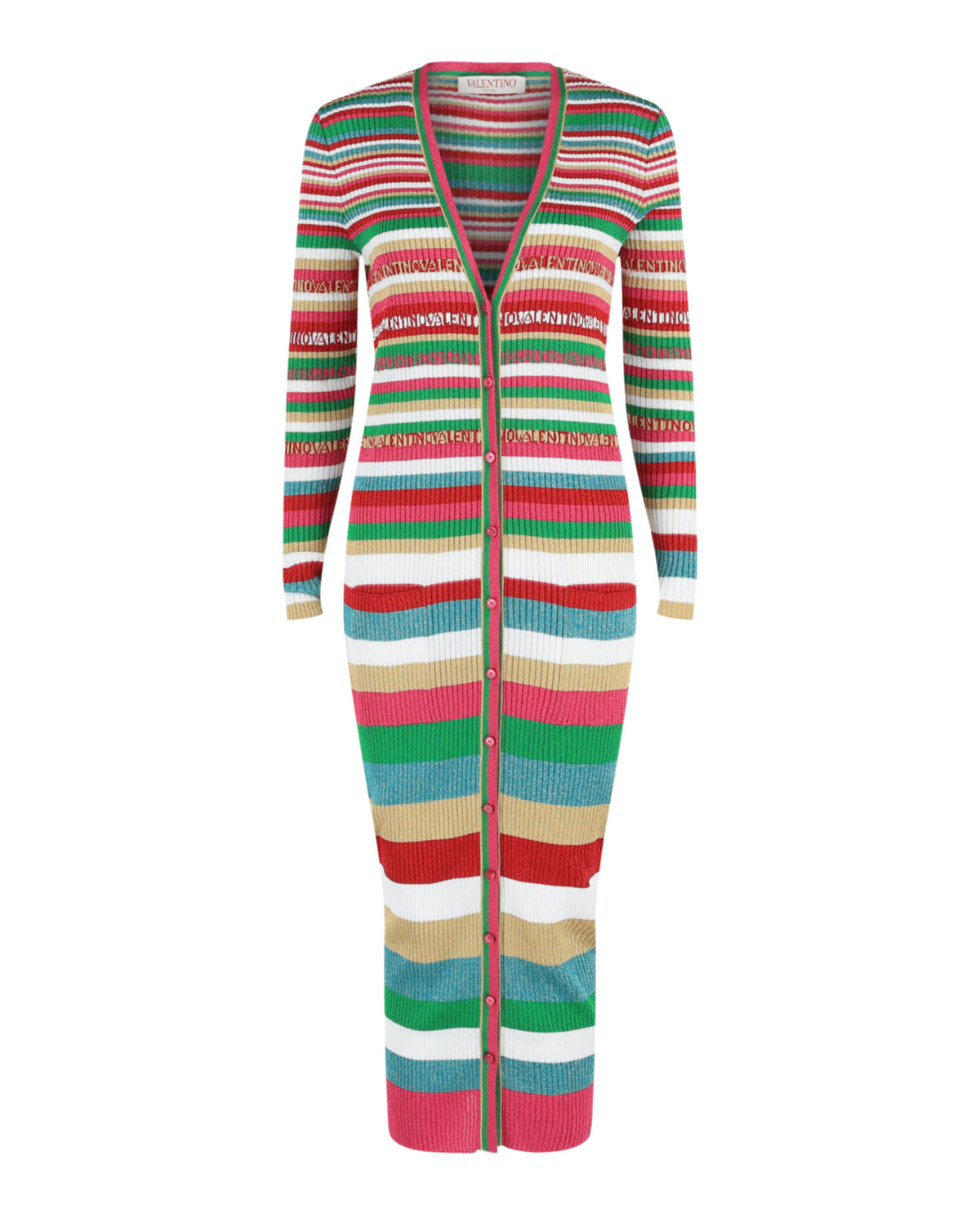 Valentino Womens Striped Lurex Logo Midi Dress