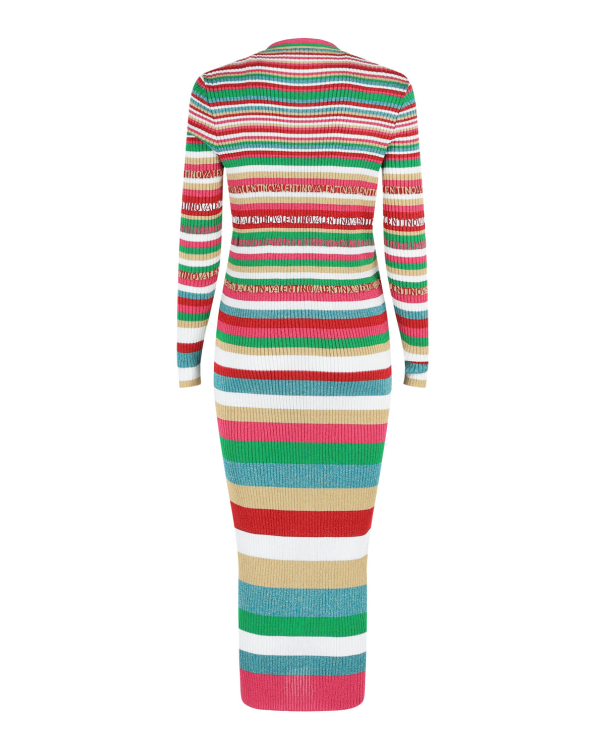 Valentino Womens Striped Lurex Logo Midi Dress